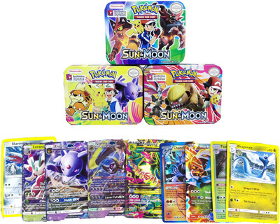 

Emob Pokemon Go Sun and Moon Burning Shadows Trading Card Game Multicoloured Cartoon Metal Tin Pack with 51 Cards 19 Additional Cards(Multicolor)