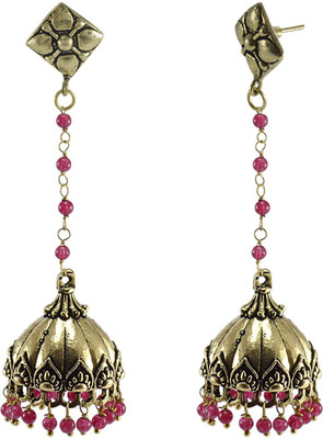 Silvesto India Tribal jewellery- And Pink Beads And Studs Jhumkas-Dome Shape Earrings-Jaipurn Jewelry Crystal Stone Jhumki Earring available at flipkart for Rs.476