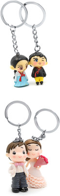 

Three Shades Wedding Couple Keychain Combo for Beautiful Couple & Ethic Couple Key Chain for Girls & Boys Set of 4 Key Chain