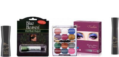 

Blue Heaven fashion liner,mascara,herbal kajal with 12 in 1 eye shadow(Pack of 4)