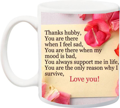 SKY DOT Gift for Husband/Boyfriend;Thanks Hubby You Are Best Print Font With Flower Printed Ceramic Mug(350 ml) Flipkart