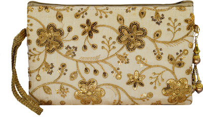 

Bagaholics Multipurpose Clutch Pencil Pouch Travel wallet Makeup Kit Toilet Handbag Organizer Medicine Bag with Embroidery Ladies Purse Pouch(Gold)