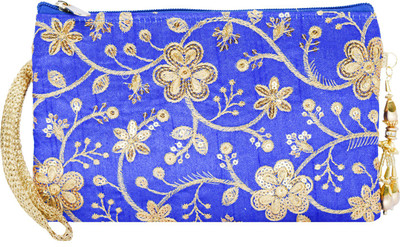 

Bagaholics Multipurpose Clutch Pencil Pouch Travel wallet Makeup Kit Toilet Handbag Organizer Medicine Bag with Embroidery Ladies Purse Pouch(Blue)
