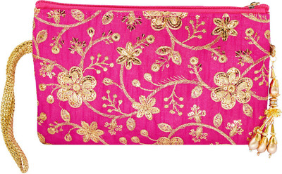 

Bagaholics Multipurpose Clutch Pencil Pouch Travel wallet Makeup Kit Toilet Handbag Organizer Medicine Bag with Embroidery Ladies Purse Pouch(Pink)