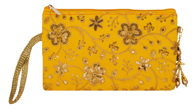 

Bagaholics Multipurpose Clutch Pencil Pouch Travel wallet Makeup Kit Toilet Handbag Organizer Medicine Bag with Embroidery Ladies Purse Pouch(Yellow)