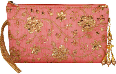 

Bagaholics Multipurpose Clutch Pencil Pouch Travel wallet Makeup Kit Toilet Handbag Organizer Medicine Bag with Embroidery Ladies Purse Pouch(Orange)