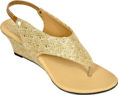 

Skoovf Women Gold Wedges