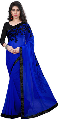 

Treadindia Embroidered Bollywood Chiffon Saree(Dark Blue, Black)