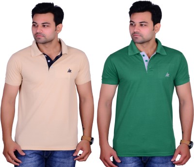 La Milano Solid Men Polo Neck Green, Beige T-Shirt