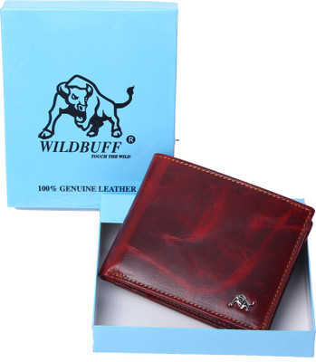 

Wild Buff Men Formal Red, Maroon Genuine Leather Wallet(5 Card Slots), Wine red