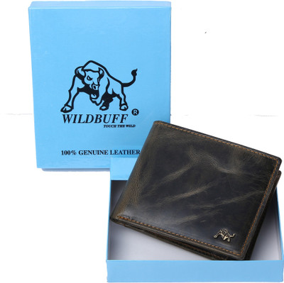 Wild Buff Men Green Genuine Leather Wallet(5 Card Slots)
