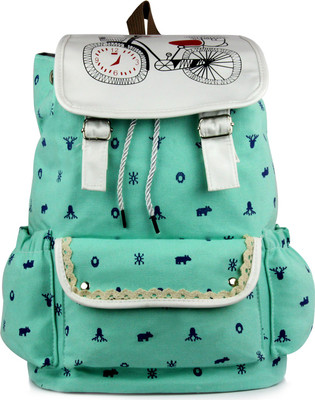 

RAMPOSH Canvas Printed Backpack Green ,White 86 Laptop Bag, College Bag 15 L Backpack(White, Green, Black), Black;green;white