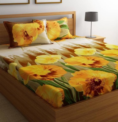 A9 Bed N Bath 144 TC Microfiber Double 3D Printed Bedsheet(Pack of 1, Yellow)