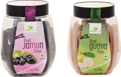 

Nature Pure Dried Fruits- Jamun Strips Jar + Guava Strips Jar (150g+200g) Pack of 2 Natural Candy(Pack of 2)