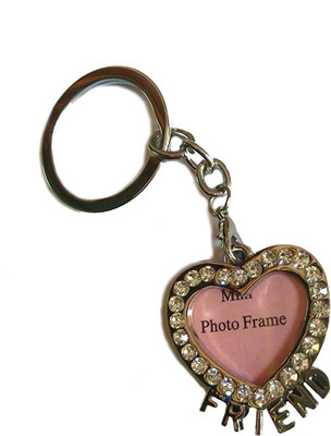 

kartstring Heart Shape Metallic Key-Chain with Photo Frame and Diamond Embroidery Key Chain(Silver)