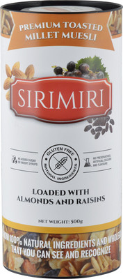 

SIRIMIRI Premium Millet Muesli - Loaded with Almonds and Raisins - 500g(500 g, Can)