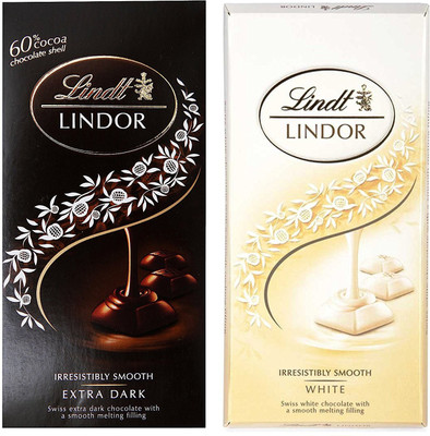 

Lindt Lindor Combo of 2 Irresistibly Smooth Chocolates (White + Extra Dark), 100gm Bars(Pack of 2, 200 g)
