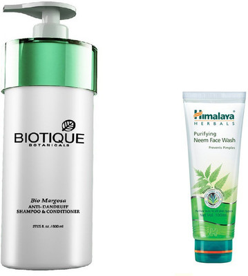 

Himalaya Purifying Neem Face Wash, Biotique Anti Dandruff Shampoo & Conditioner(Set of 2)