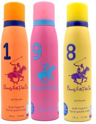 

Beverly Hills Polo Club Sport No 1, 9 and 8 Perfume Body Spray Combo Pack of 3 (150ml each) Perfume Body Spray - For Women(150 ml, Pack of 3)