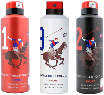 

Beverly Hills Polo Club Sport No 1, 9 and 2 Deodorant Combo pack of 3 (175ml each) Deodorant Spray - For Men(175 ml, Pack of 3)