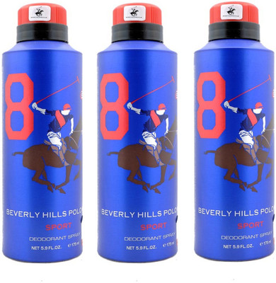 

Beverly Hills Polo Club Sport No 8 Deodorant Combo pack of 3 (175ml each) Deodorant Spray - For Men(175 ml, Pack of 3)