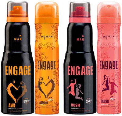 

Engage Awe, Abandon, Rush & Blush Deodorants Deodorant Spray - For Men & Women(600 ml, Pack of 4)