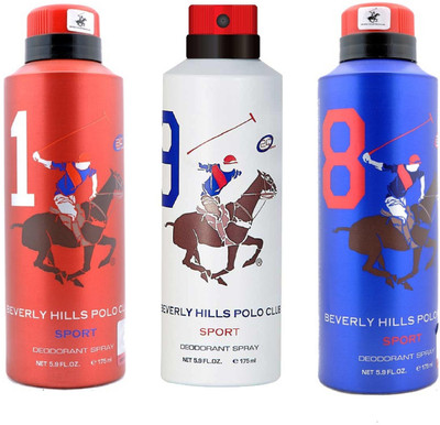 

Beverly Hills Polo Club Sport No 1, 9 and 8 Deodorant Combo pack of 3 (175ml each) Deodorant Spray - For Men(175 ml, Pack of 3)