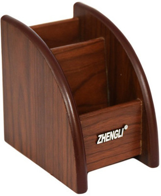 

sharma Enterprises 2 Compartments Wooden Office desk organizer wooden Pen Stand (Desk Organizer)(Brown)