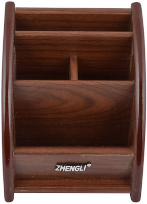 

sharma Enterprises 4 Compartments Wooden Office desk organizer wooden (Multi-Functional Pen Stand)(Brown)