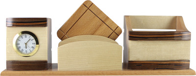 

Radius 4 Compartments wooden Pen stand(Brown)