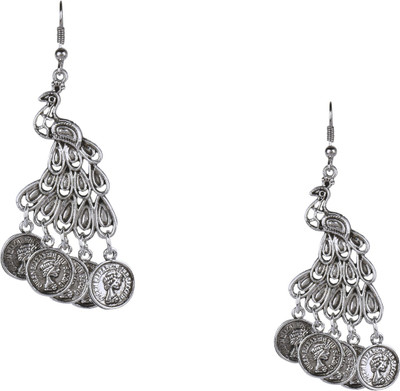 Shining Jewel 925 Antique Silver Oxidised Peacock Brass Dangle Earring available at flipkart for Rs.311