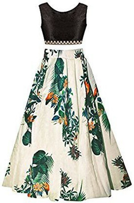 F Plus fashion Girls Lehenga Choli Ethnic Wear Floral Print Lehenga Choli(Multicolor, Pack of 1)