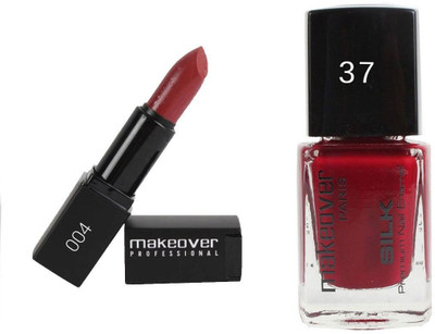 Makeover Professional Lipstick & Nail Paint Combo( Magneta Marvel 37 & Cafe 4 )(Pack of 2)