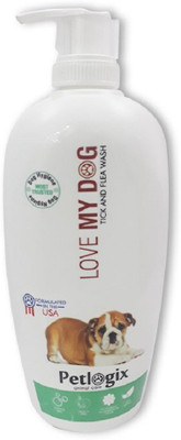 

Petlogix Tick and Flea Wash Shampoo for Cats, Dogs and other Pets with All Type of Coats - 100% Natural LOVE MY DOG Flea and Tick Shampoo with Aloevera, Eucalyptus, Lemongrass and Lavender Extracts - pH Balanced Anti Tick Formula with Built-in Conditioner
