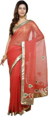 Jai Bholenath Fashions Embroidered Fashion Net Saree(Red) Flipkart
