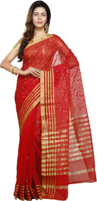 Jai Bholenath Fashions Embroidered Fashion Net Saree(Red) Flipkart