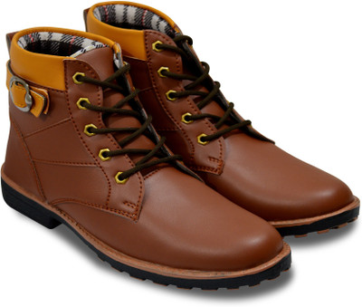 

Feetway High Ankle Casual Shoes Buckle Hunk Boots For Men(Brown