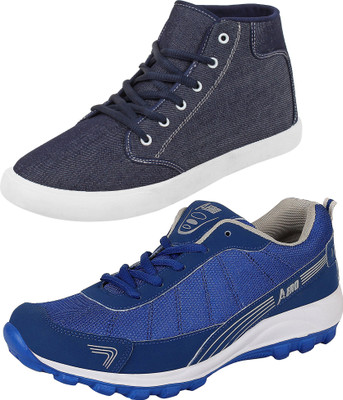 

Aero 02 Pair Combo Power Play Running and Canvas Running Shoes For Men(Grey, Blue, Blue, Grey::rblue::blue
