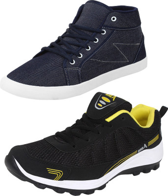 

Aero 02 Pair Combo Power Play Running and Canvas Running Shoes For Men(Blue, Yellow, Black, Multicolor
