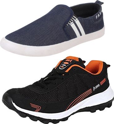 

Aero 02 Pair Combo Power Play Running and Canvas Casuals For Men(Black, Blue, Black::orange::blue