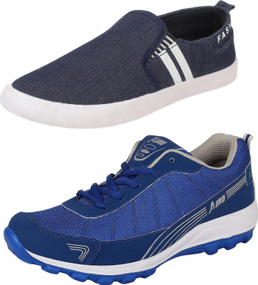 

Aero 02 Pair Combo Power Play Running and Canvas Running Shoes For Men(Blue, Grey, Blue, Rblue::grey::blue