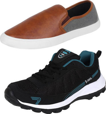 

Aero 02 Pair Combo Power Play Running and Canvas Running Shoes For Men(Black, Blue, Brown, Grey, Black::cyan::brown::grey