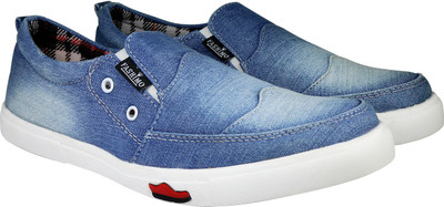 

Fashimo Denim Casual Slip On Sneakers For Men(Blue, Off White