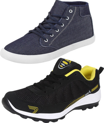 

Aero 02 Pair Combo Power Play Running and Canvas Running Shoes For Men(Blue, Black, Yellow