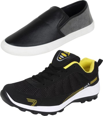 

Aero 02 Pair Combo Power Play Running and Canvas Running Shoes For Men(Black, Yellow, Black, Grey