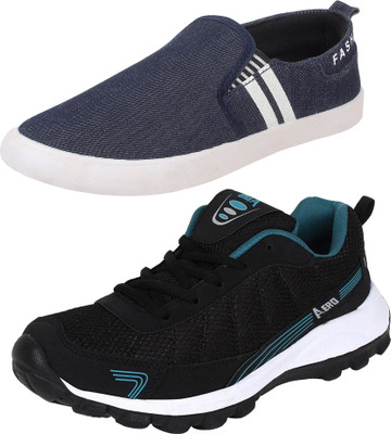 

Aero 02 Pair Combo Power Play Running and Canvas Running Shoes For Men(Black, Blue, Blue, Black::cyan::blue