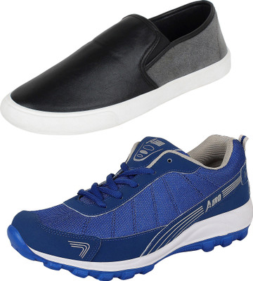 

Aero 02 Pair Combo Power Play Running and Canvas Running Shoes For Men(Blue, Grey, Black, Grey, Rblue::grey::black::grey
