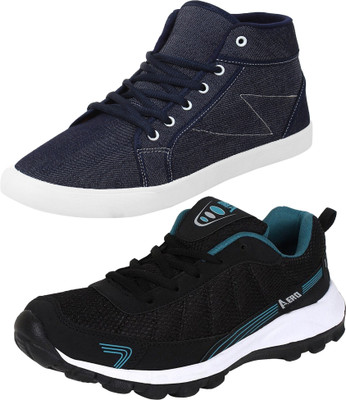 

Aero 02 Pair Combo Power Play Running and Canvas Running Shoes For Men(Black, Blue::cyan::black