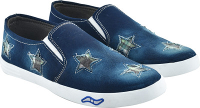

WalkJump men denim star shoes, jeans casual shoes, Slip On Sneakers For Men(Blue