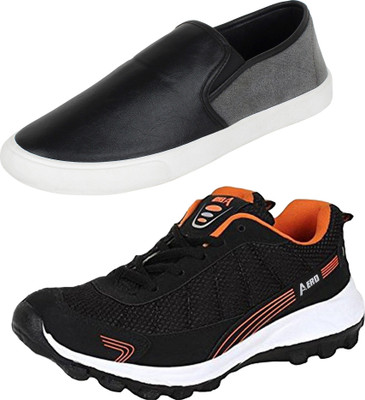 

Aero 02 Pair Combo Power Play Running and Canvas Sneakers For Men(Black, Orange, Black, Grey